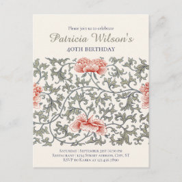 Invitation Carte Postale Anniversaire Floral William Morris style CC1282