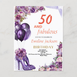 Invitation Carte Postale Anniversaire mou Kawaii violet