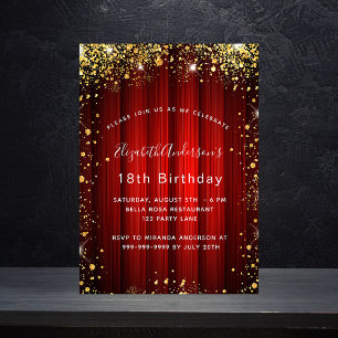 Invitation Carte Postale Anniversaire rouge or scintillant cinéma théâtre g