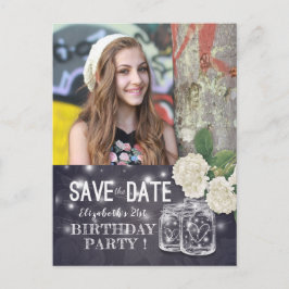 Invitation Carte Postale Anniversaire Sauvons La Date Mason Jars Hydrangeas