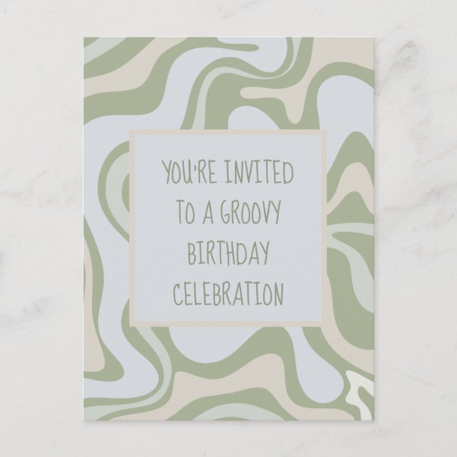 Invitation Carte Postale Anniversaire super à Sage Green (Devant)