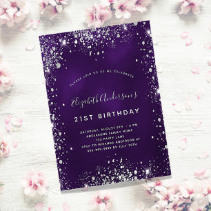 Invitation Carte Postale Anniversaire violet argent parties scintillant gla