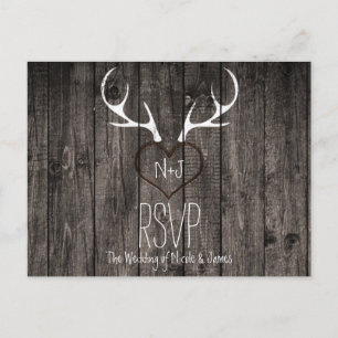 Invitation Carte Postale Antlers de cerfs rustiques et mariage cardiaque sc