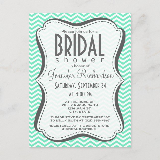 Invitation Carte Postale Aquamarine Chevron ; zig zag (Devant)