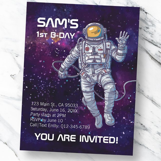 Invitation Carte Postale Aquarelle astronaute dans l'espace avec étoiles et (Créateur téléchargé)