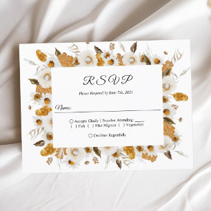 Invitation Carte Postale Aquarelle Automne Jaune & Blanc Cadre Floral