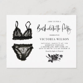 Invitation Carte Postale Aquarelle Black Lace Lingerie Bachelortie