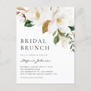 Invitation Carte Postale Aquarelle Blanc Magnolia Rustique Bridal Brunch