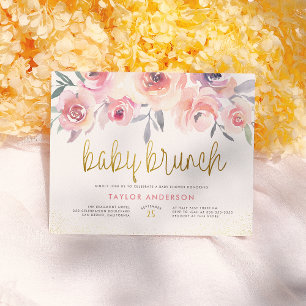 Invitation Carte Postale Aquarelle Bleue Rose Verdure Bébé Brunch Douche