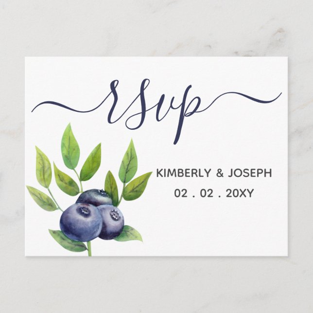 Invitation Carte Postale aquarelle bleuets mariage botanique bleu Rsvp (Devant)
