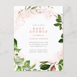 Invitation Carte Postale Aquarelle Blush & Greenery Baby shower
