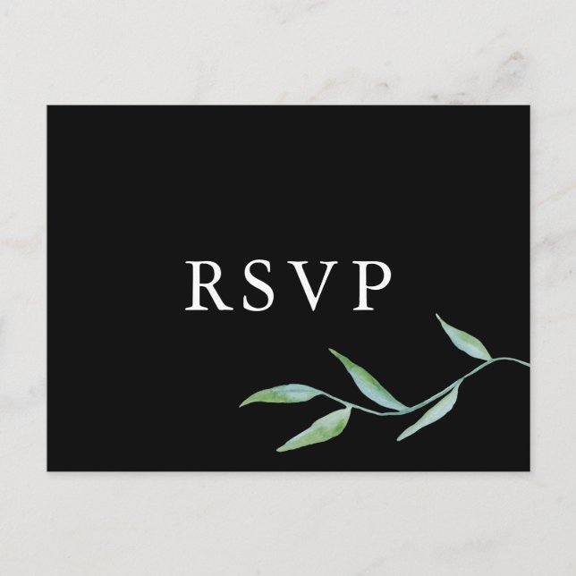 Invitation Carte Postale Aquarelle botanique Noir moderne RSVP (Devant)