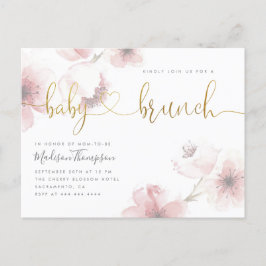 Invitation Carte Postale Aquarelle Cerisier Fleur Or Bébé Brunch Douche