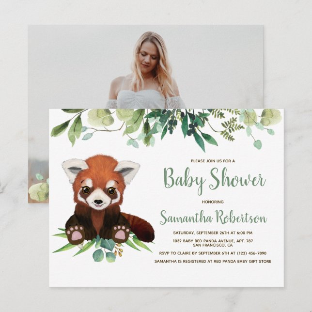 Invitation Carte Postale Aquarelle Cute Ours Vert Baby shower Photo (Devant / Derrière)