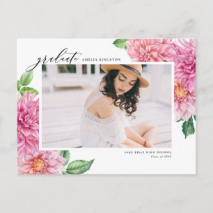 Invitation Carte Postale Aquarelle Dahlia Rose Botanique Photo Diplôme