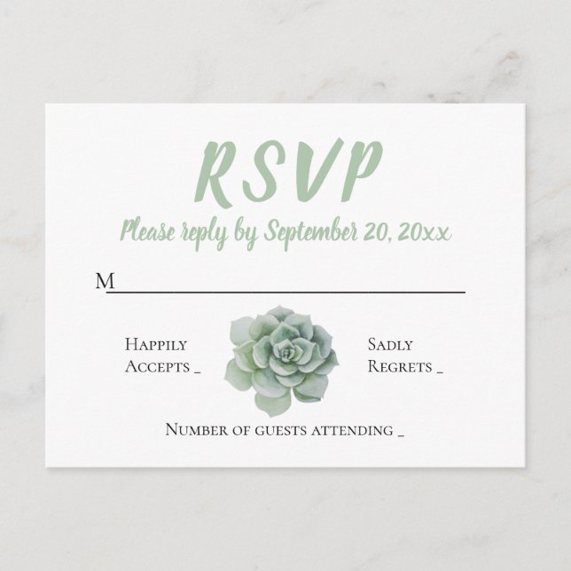 Invitation Carte Postale Aquarelle de cactus succulent vert de la Monnaie R (Devant)
