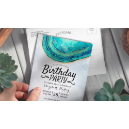 Invitation Carte Postale Aquarelle de fête d'anniversaire Turquoise et Gold