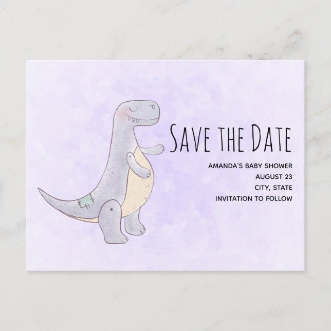 Invitation Carte Postale Aquarelle de jouet Dinosaure gris mou Enregistrer  (Devant)
