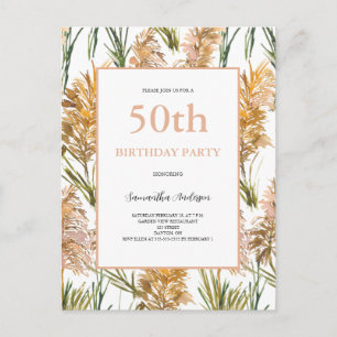 Invitation Carte Postale Aquarelle en laiton Pampas 50e anniversaire