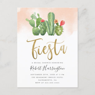 Invitation Carte Postale Aquarelle et Fête des mariées Fiesta de Cactus