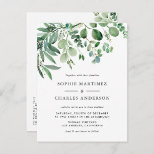 Invitation Carte Postale Aquarelle Eucalyptus Verdure QR Code Mariage