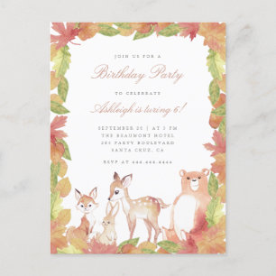 Invitation Carte Postale Aquarelle Feuilles et animaux de bois Anniversaire