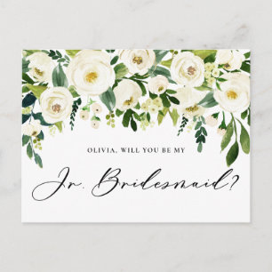 Invitation Carte Postale Aquarelle Fleurs blanches Jr. Bridesmaid Propositi