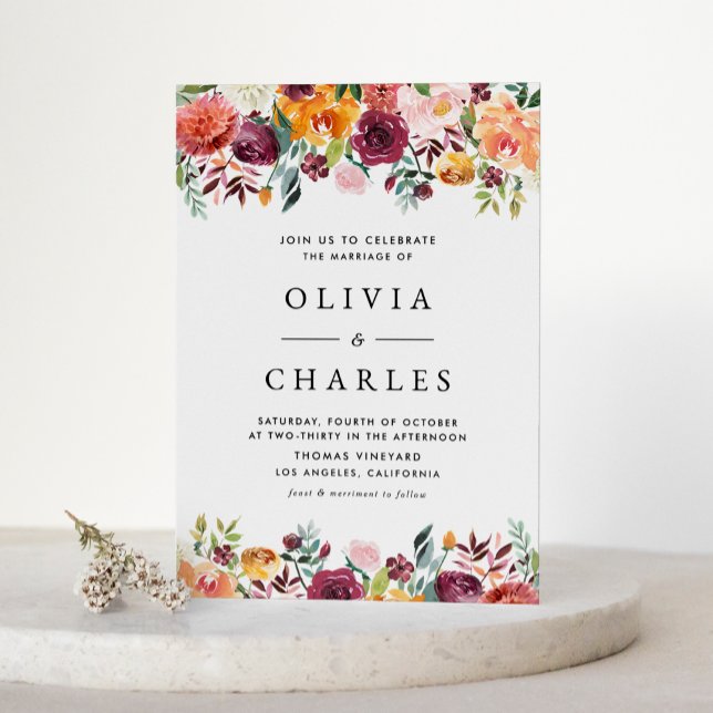 Invitation Carte Postale Aquarelle fleurs d'automne Garland Mariage de auto (Watercolor Autumn Blooms Garland Fall Wedding Invitation Postcard)