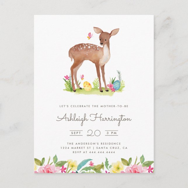 Invitation Carte Postale Aquarelle Fleurs de prairie de printemps Baby show (Devant)