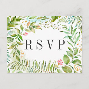 Invitation Carte Postale Aquarelle Floral Green Foliage Mariage RSVP