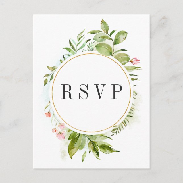 Invitation Carte Postale Aquarelle Floral Green Foliage Mariage RSVP (Devant)