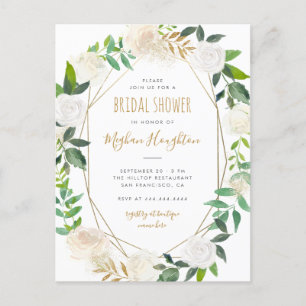 Invitation Carte Postale Aquarelle géométrique or Fête des mariées florale