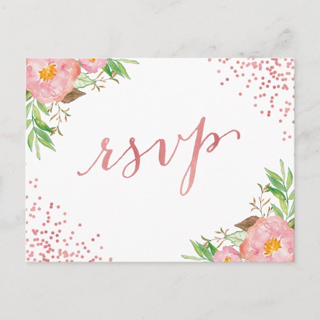 Invitation Carte Postale Aquarelle Jardin rose Floral Confetti RSVP Réponse (Devant)