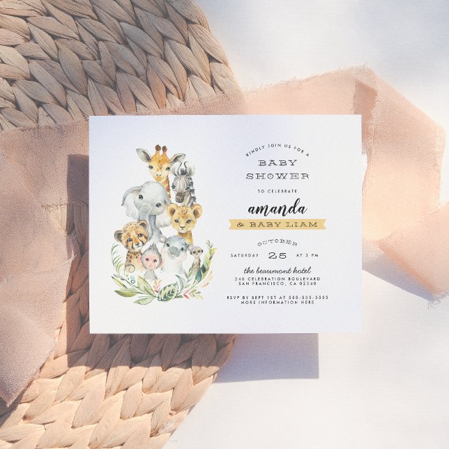 Invitation Carte Postale Aquarelle Jungle Animaux Orange Baby shower (Créateur téléchargé)