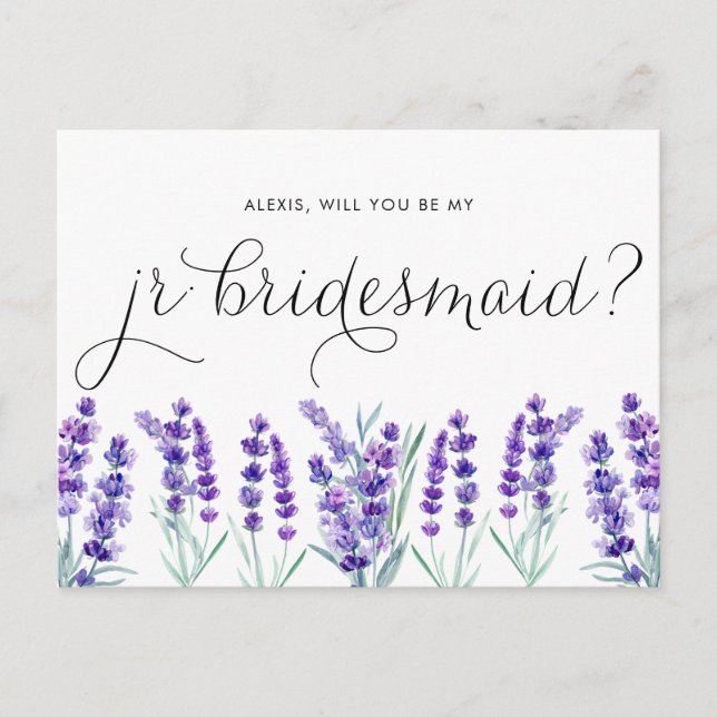 Invitation Carte Postale Aquarelle Lavande Serez-Vous Ma Jr Bridesmaid (Devant)