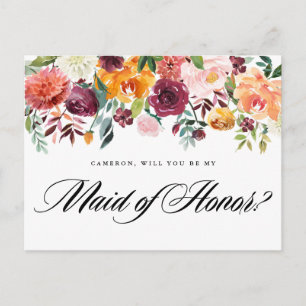 Invitation Carte Postale Aquarelle Les fleurs d'automne Soyez ma femme d'ho