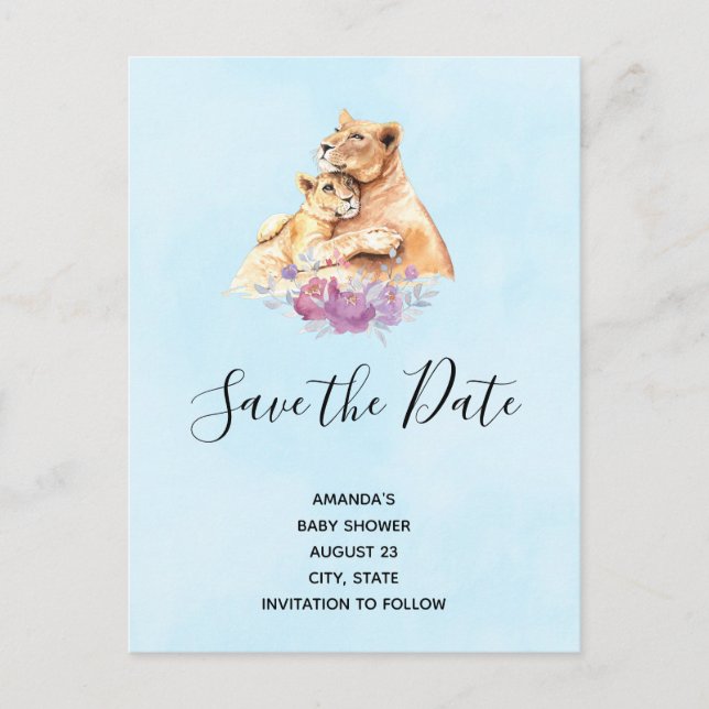Invitation Carte Postale Aquarelle mignonne Mère Lion & Cub Enregistrer la  (Devant)