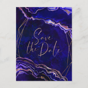 Invitation Carte Postale Aquarelle moderne Deep Blue Agate Enregistrer la d