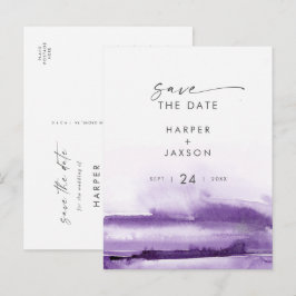 Invitation Carte Postale Aquarelle moderne | Purple Enregistrer la date