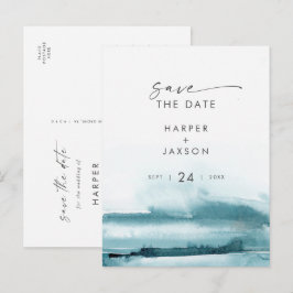 Invitation Carte Postale Aquarelle moderne | Turquoise Enregistrer la date