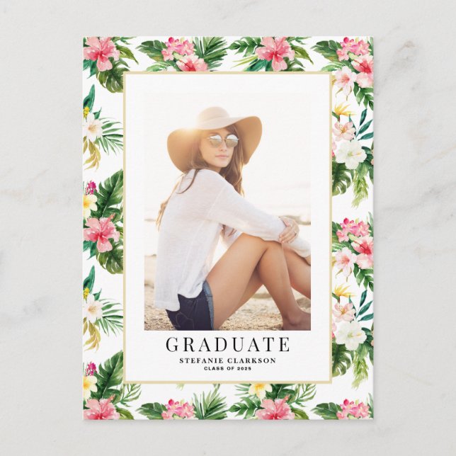 Invitation Carte Postale Aquarelle Motif tropical (Devant)