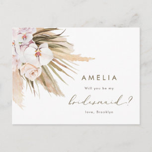 Invitation Carte Postale Aquarelle Pampas Gris Tu Seras Ma Serveuse D'Épous