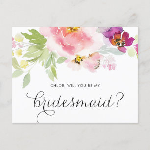 Invitation Carte Postale Aquarelle Pastel Floral Serez-Vous Ma Femme D'Accu