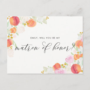 Invitation Carte Postale Aquarelle Peaches & Fleurs Be My Matron of Honor