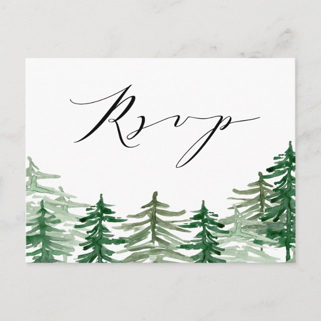 Invitation Carte Postale Aquarelle romantique Bois RSVP (Devant)