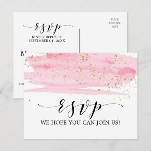 Invitation Carte Postale Aquarelle Rose Blush et Gold Song Request RSVP