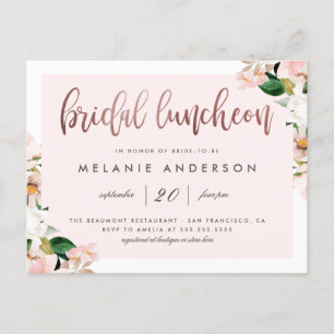 Invitation Carte Postale Aquarelle Rose Floral Rose Gold Bridal Luncheon