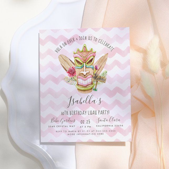 Invitation Carte Postale Aquarelle rose moderne Floral Tiki Luau (Créateur téléchargé)