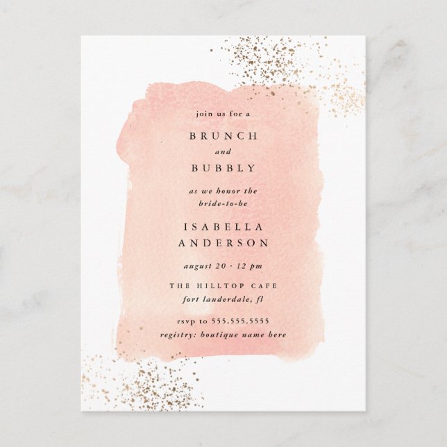 Invitation Carte Postale Aquarelle rose pâle Brunch Fête des mariées mousse (Devant)