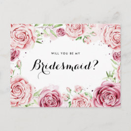 Invitation Carte Postale Aquarelle Rose Roses Serez-Vous Ma Mineure II